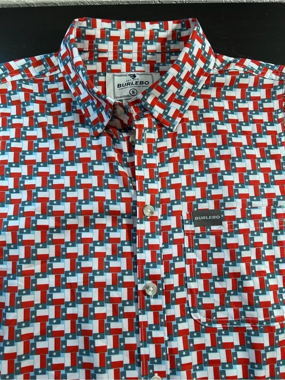 Burlebo Texas Flag Performance Button Down Shirt Mens S Blue Golf Athleisure